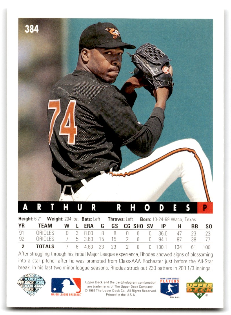 Upper Deck Arthur Rhodes Baltimore Orioles Ebay