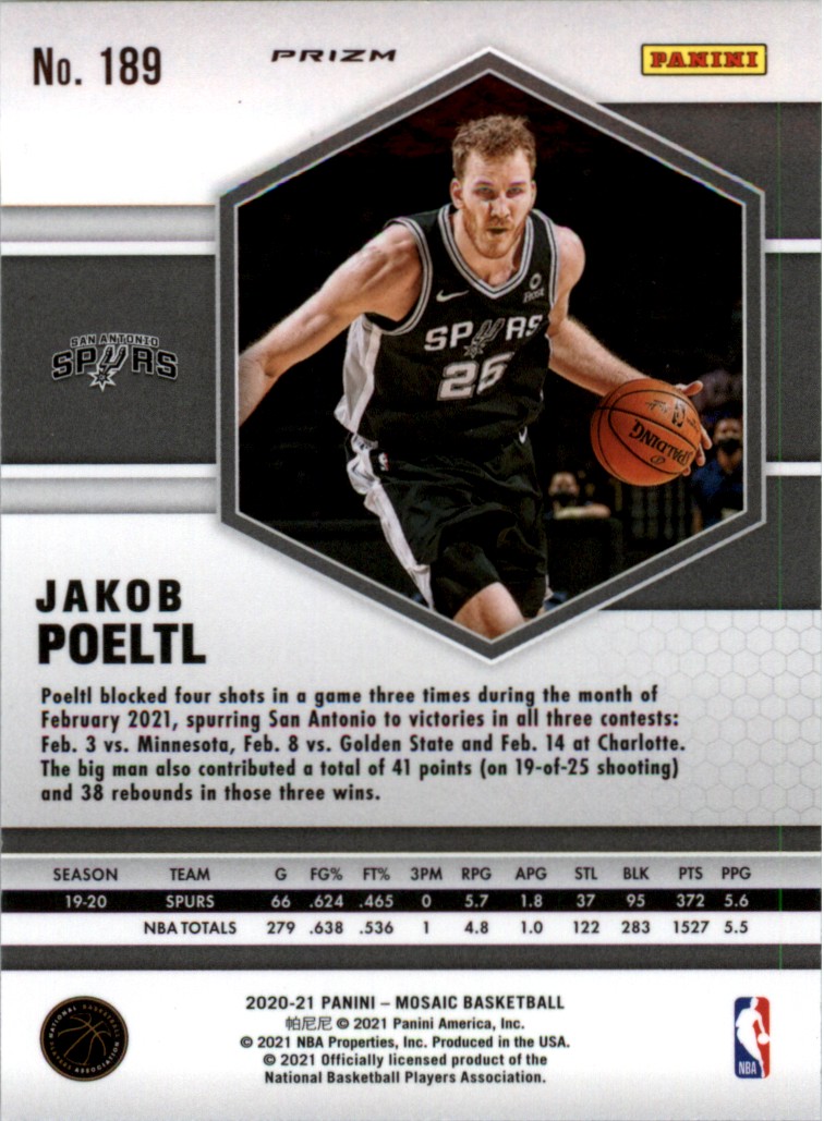 Panini Mosaic Jakob Poeltl San Antonio Spurs Silver Mosaic