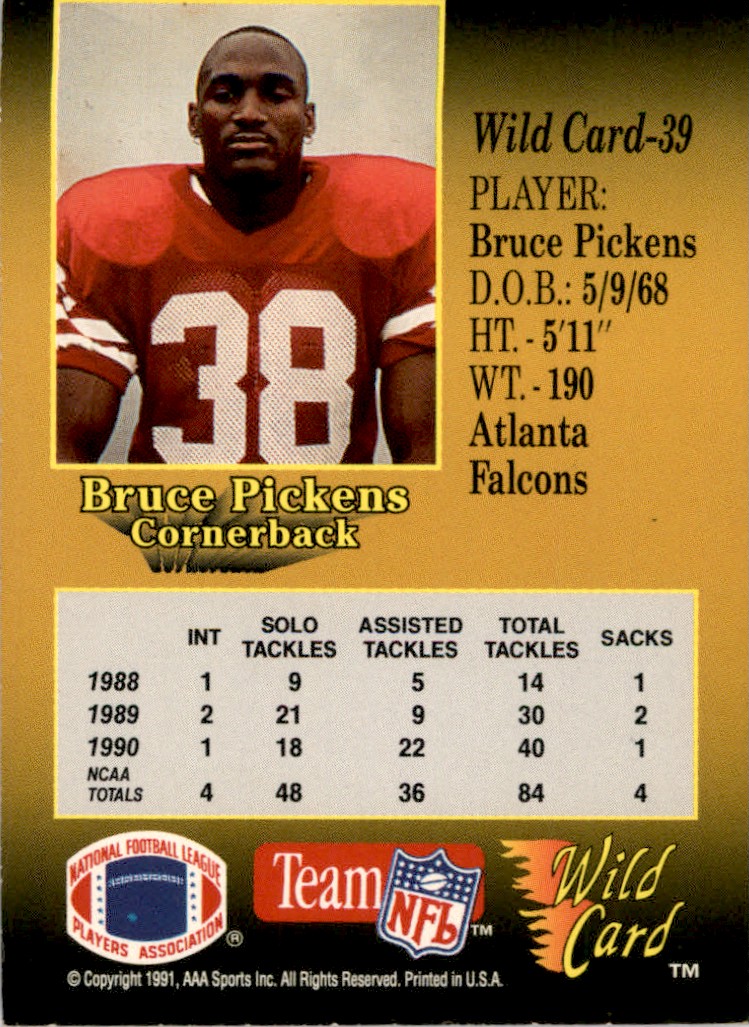 1991 Wild Card Bruce Pickens #39 card back image