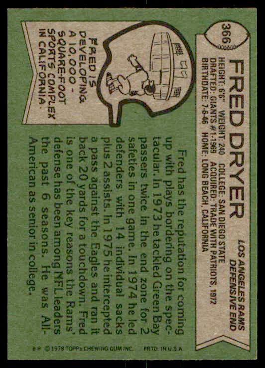 1978 Topps Fred Dryer #366 card back image
