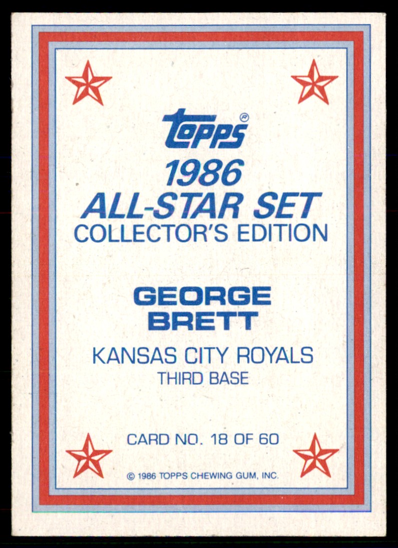 1986 Topps George Brett #18 card back image