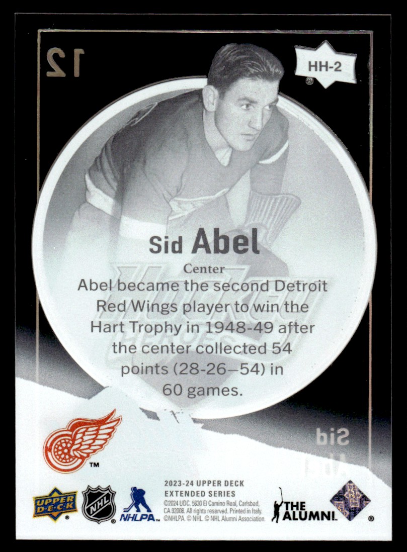 2023-24 Upper Deck Hockey Heroes Sid Abel #HH-2 card back image