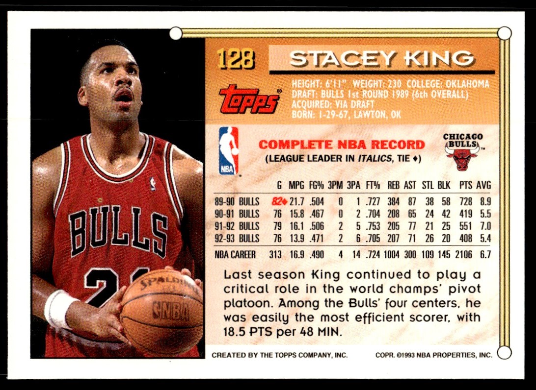 1993-94 Topps Stacey King Chicago Bulls #128 | eBay