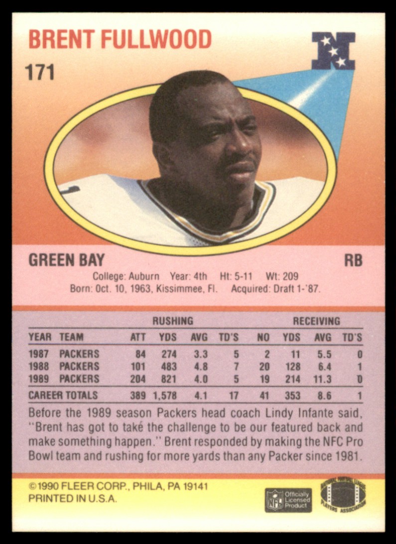1990 Fleer Brent Fullwood #171 card back image