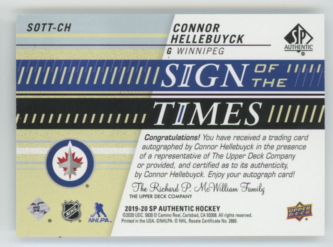 トワイライト　サイン 2019-20 SP Authentic Sign of the Times Connor Hellebuyck #SOTT-CH