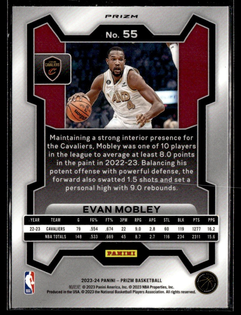 2023-24 Panini Prizm Red Ice Evan Mobley #55 card back image