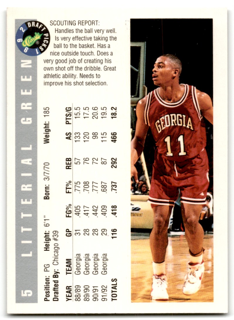 1992-93 Classic Draft Litterial Green #5 card back image