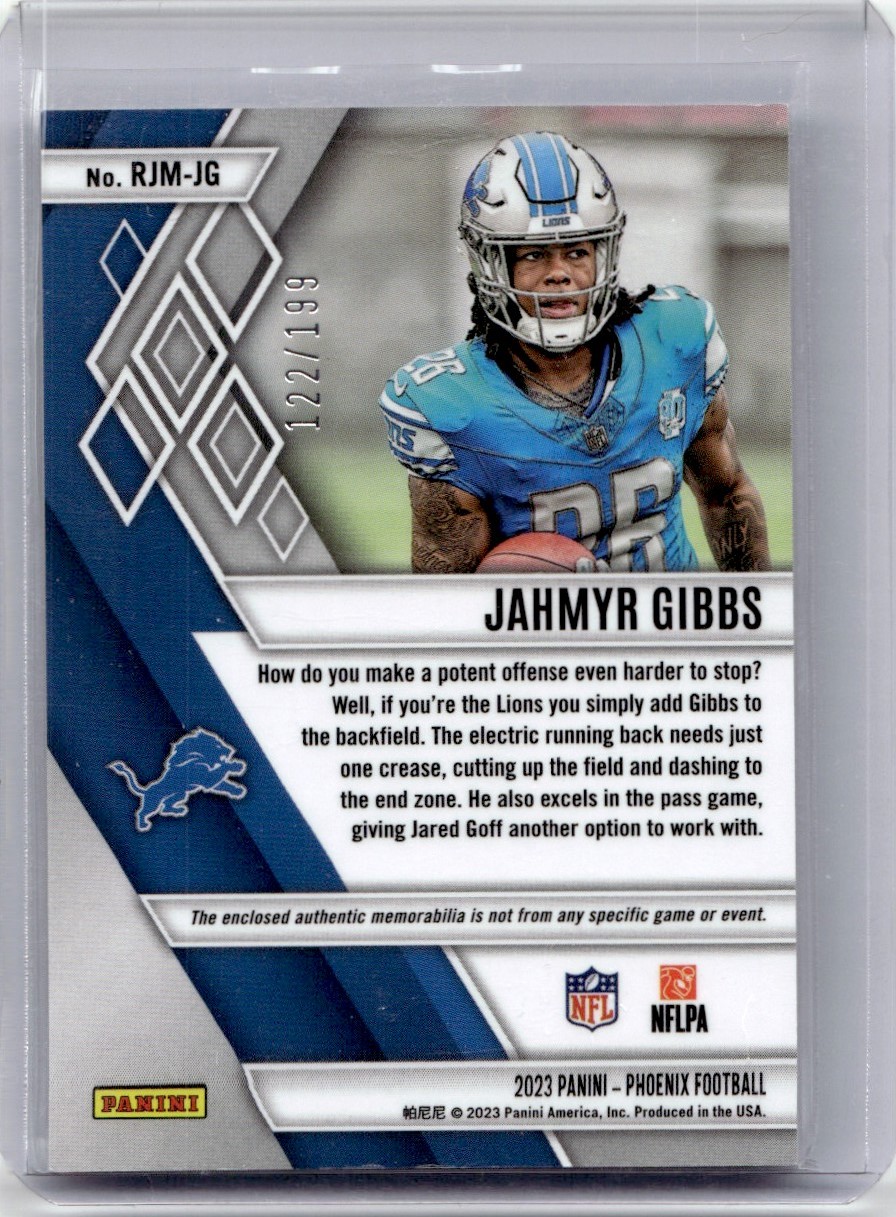 2023 PANINI PHOENIX ROOKIE JUMBO JAHMYR GIBBS RC /199 DETROIT