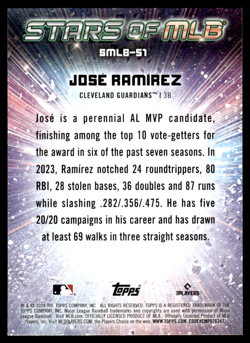 2024 Topps Stars of MLB Baseball Card José Ramírez Cleveland