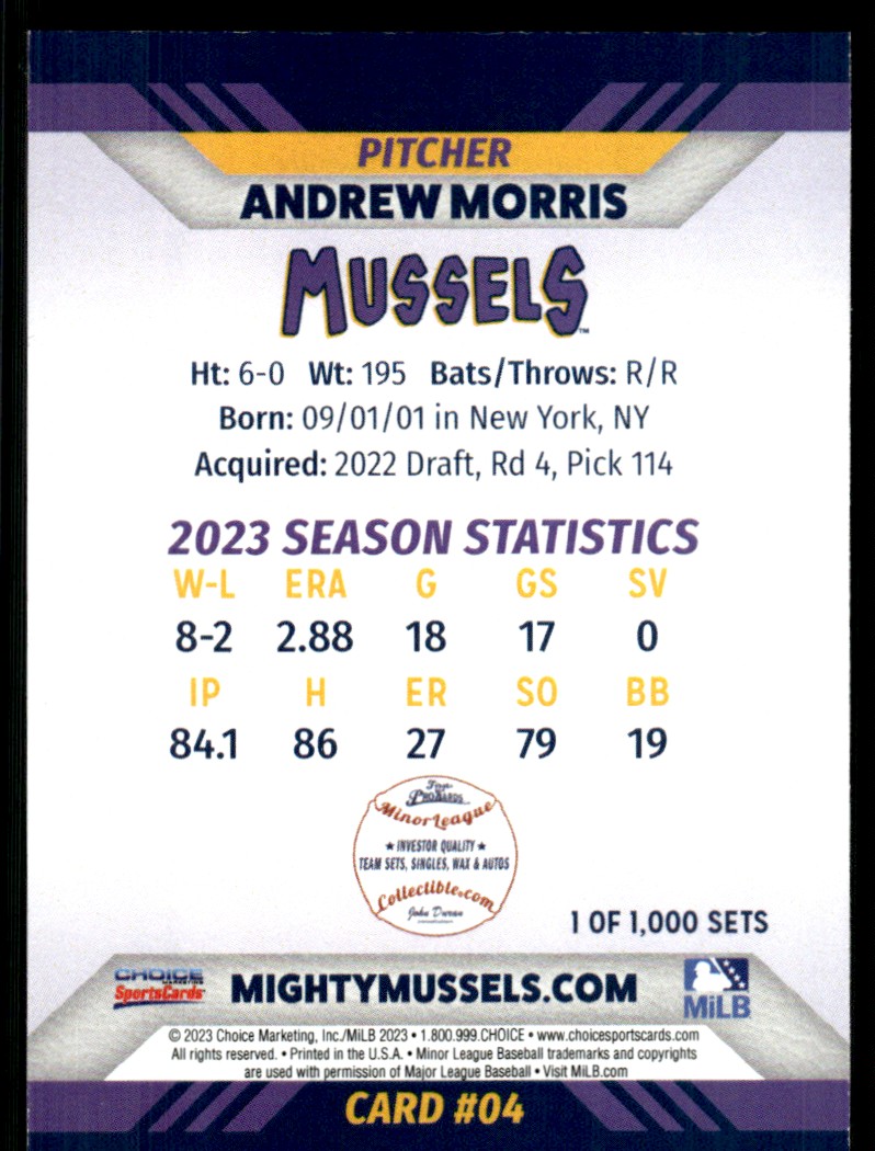 2023 Choice Andrew Morris card back image