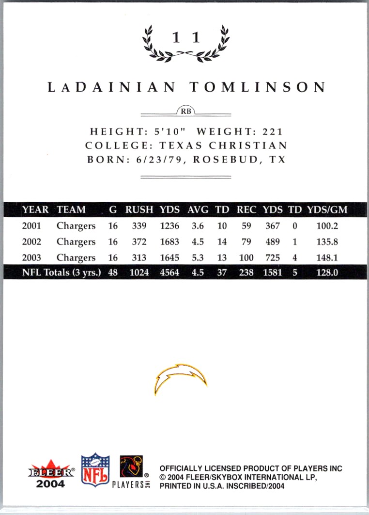 2003 Fleer Snapshot LaDainian Tomlinson #6 card back image