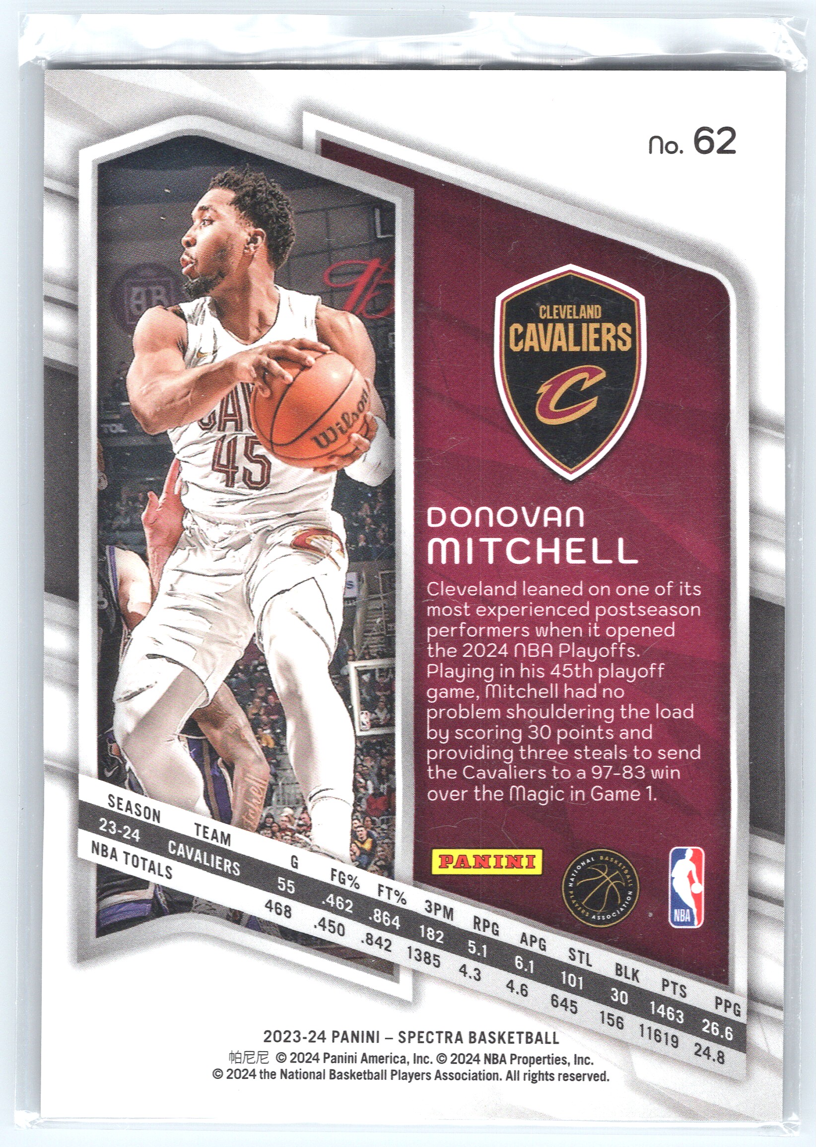 2024-25 Panini Spectra De'Aaron Fox #62 card back image