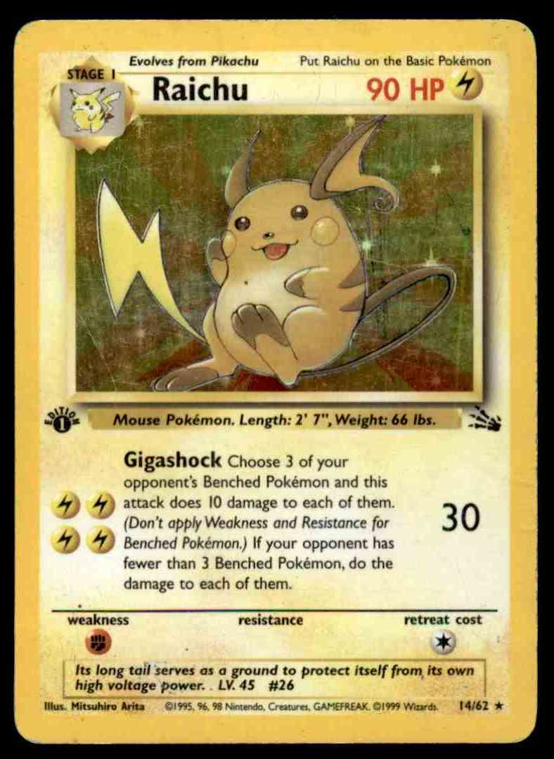 Pokemon Individual Cards Toys Hobbies Raichu Holo Fossil Pokemon Card Lp Almamaterstore In