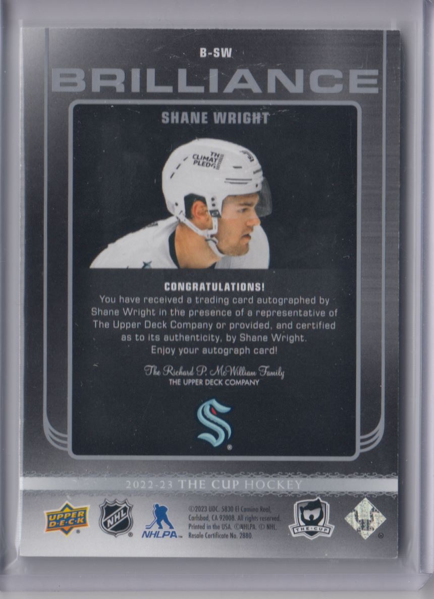 2022-23 Upper Deck The Cup Brillance Autograph Rookie Shane Wright