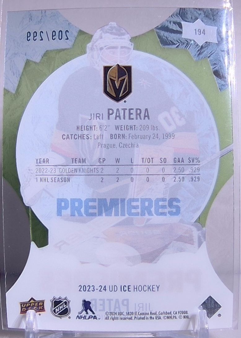 2023-24 Upper Deck Ice Green Jiri Patera #194 card back image