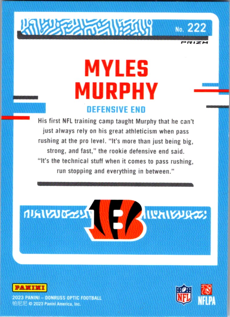 2023 Donruss Optic Blue Hyper Rated Rookie Myles Murphy #222 card back image