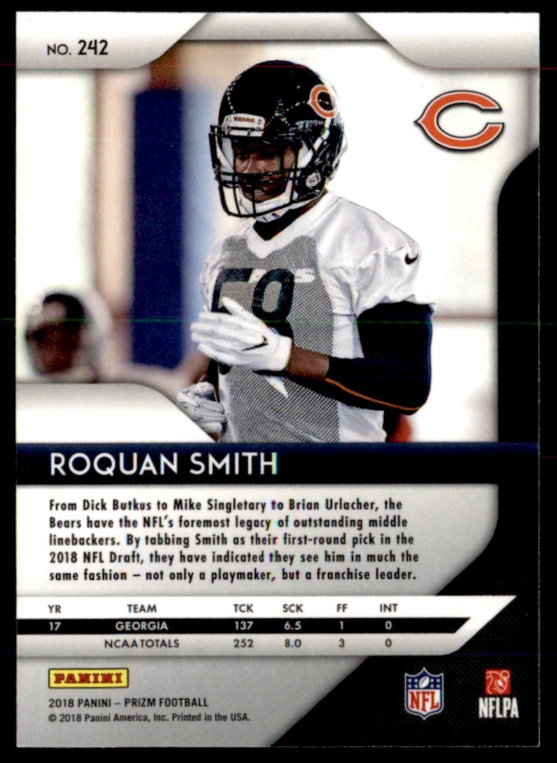 2018 Panini Prizm Roquan Smith #242 card back image