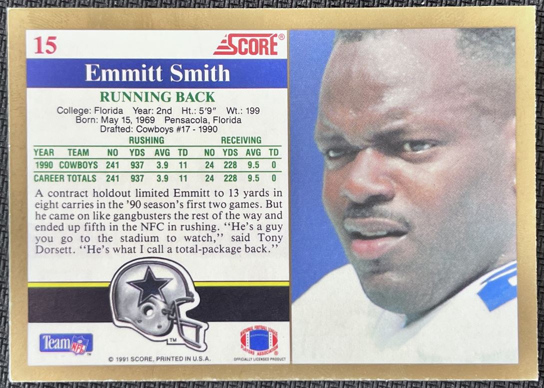 1991 Score Emmitt Smith #15 card back image