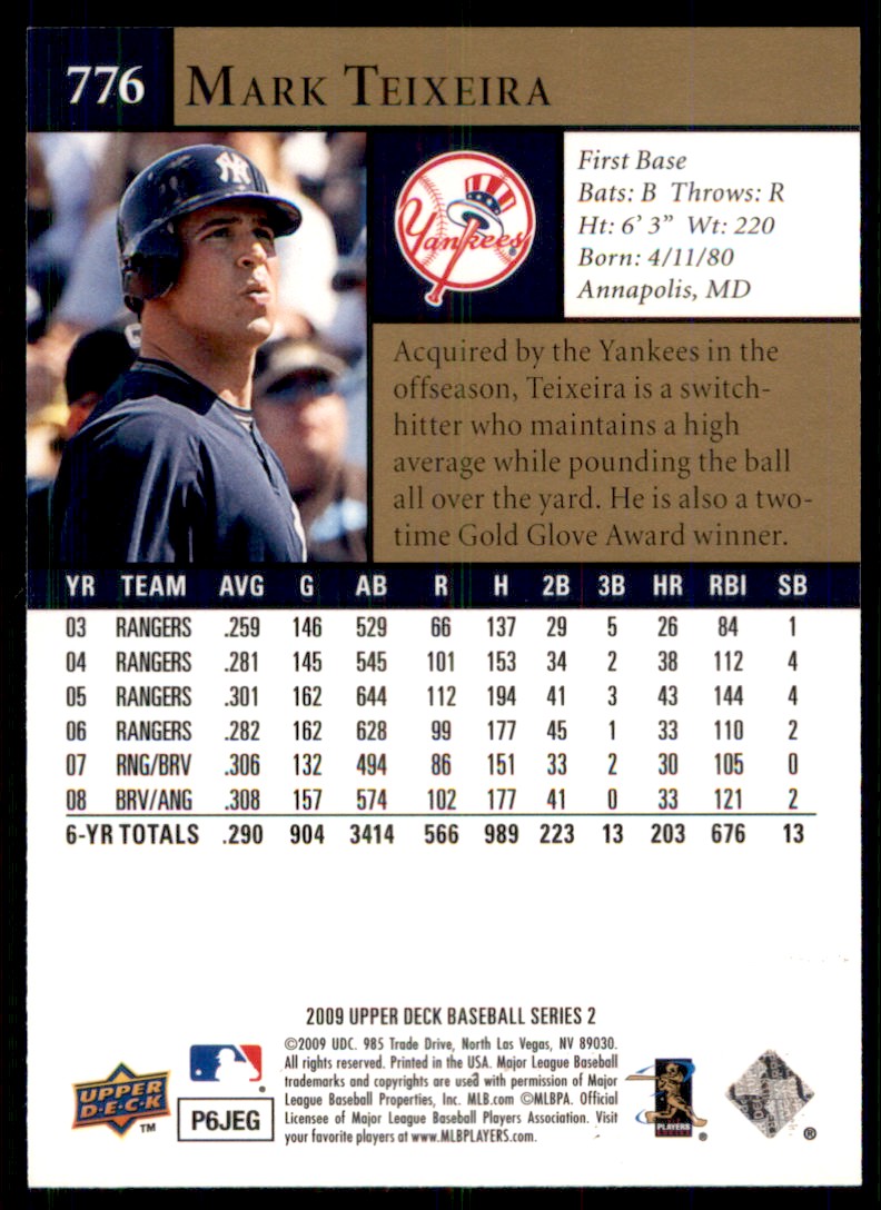 2009 Upper Deck Mark Teixeira #776 card back image
