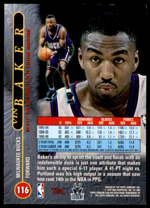 1997-98 Topps Stadium Club Vin Baker #116 card back image