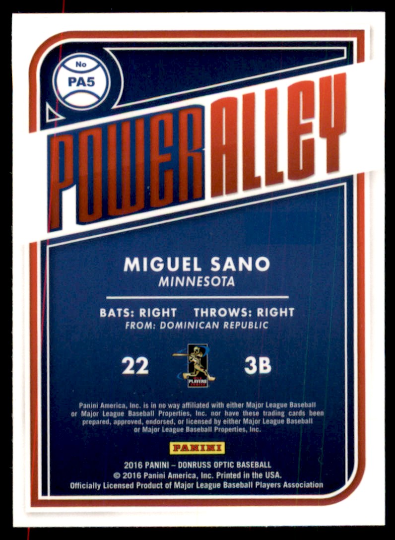 2016 Donruss Optic Power Alley Miguel Sano #PA5 card back image