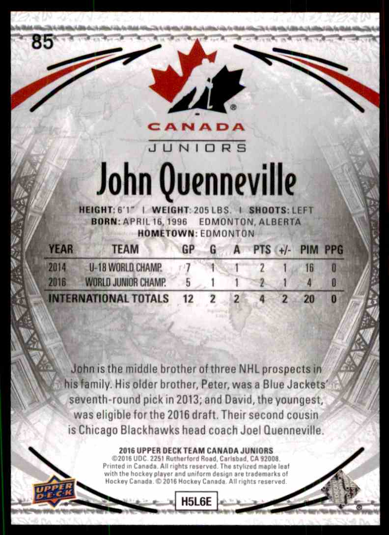 2016-17 Upper Deck Exclusives John Quenneville #85 on Kronozio