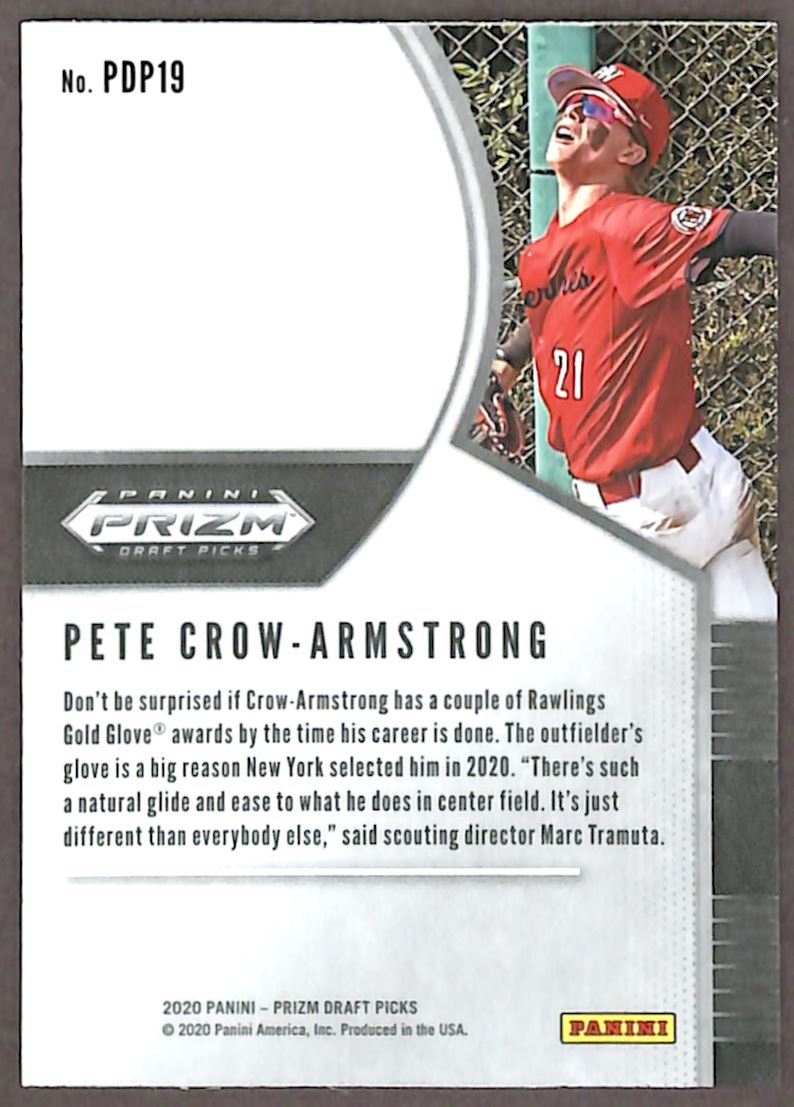 2020 Panini Prizm Draft Picks Pete Crow-Armstrong #PDP19 card back image