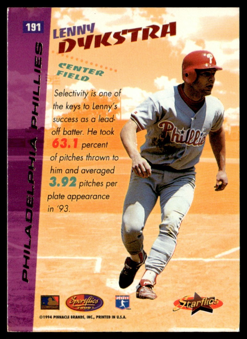 1994 Sportflics 2000 LENNY DYKSTRA #191 Phillies 