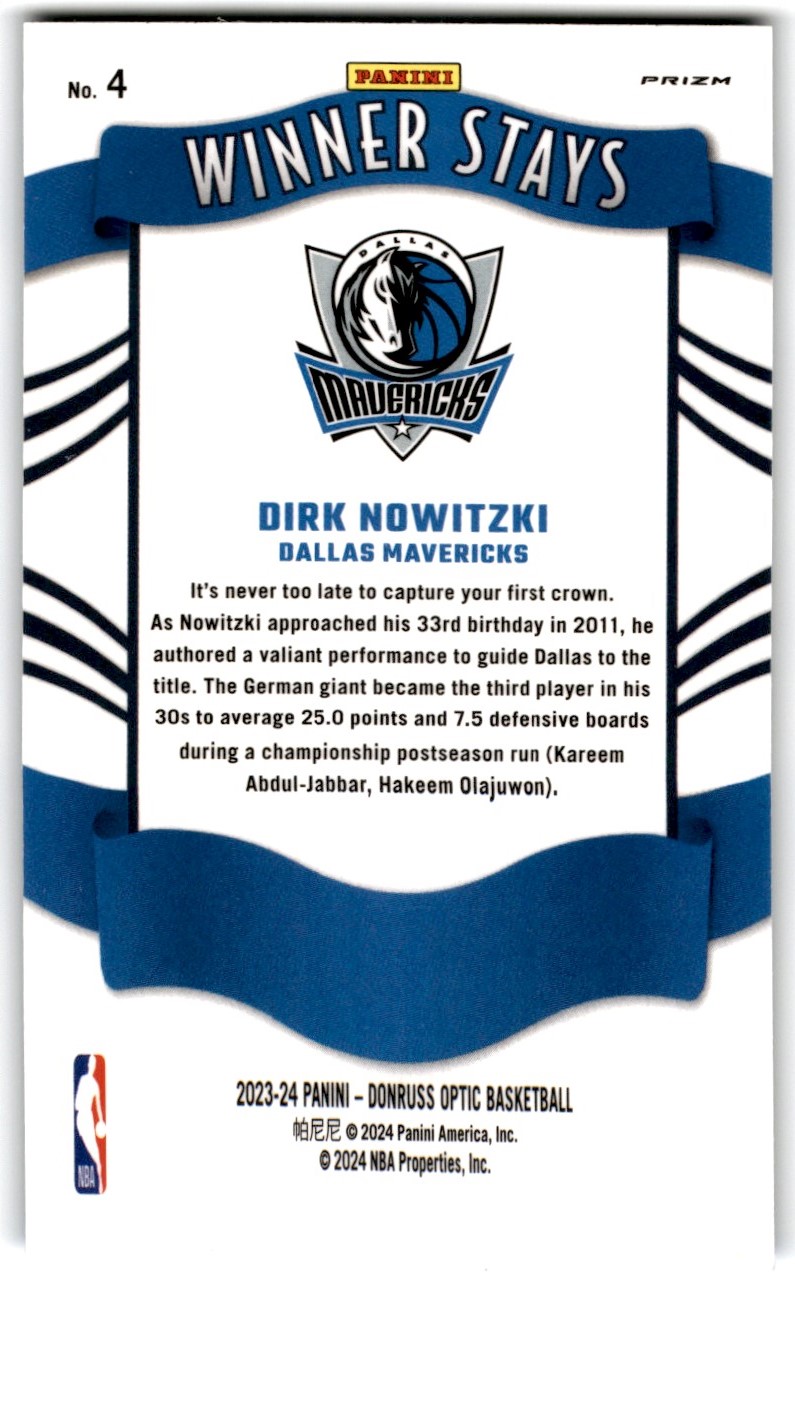 2023-24 Donruss Optic Silver Dirk Nowitzki #4 card back image