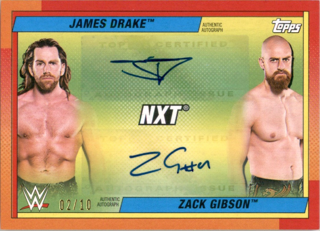 2021 Topps Heritage WWE Dual Autographs Red James Drake/Zack Gibson #AGYV card front image