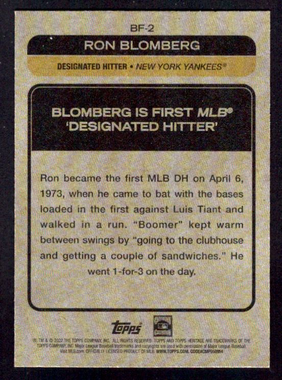 2022 Topps Heritage Ron Blomberg #BF2 card back image