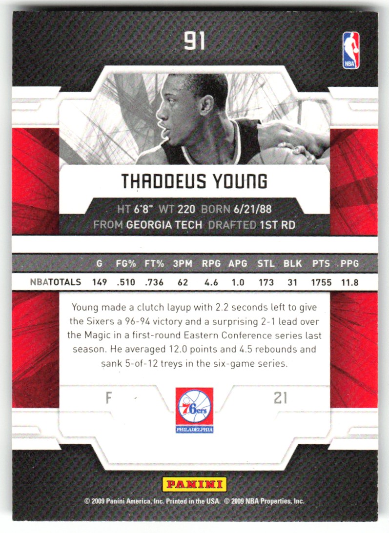 2009-10 Donruss Elite Thaddeus Young #91 card back image
