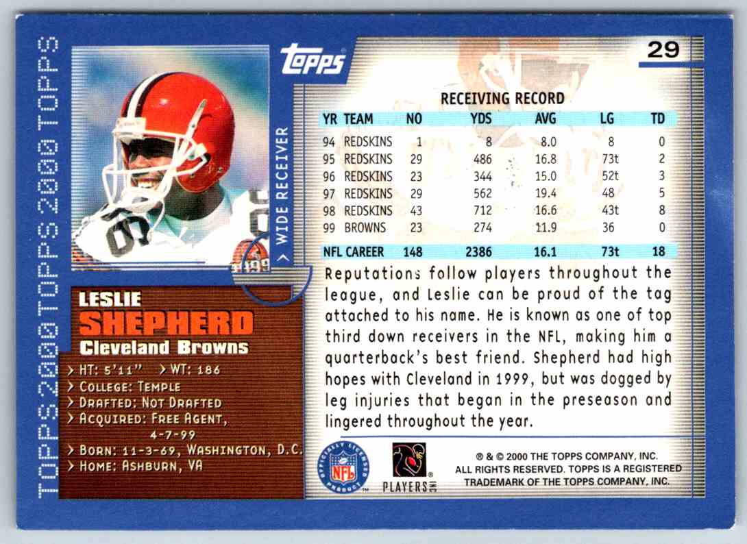 2011 Topps Football Leslie Shepherd #29 card back image