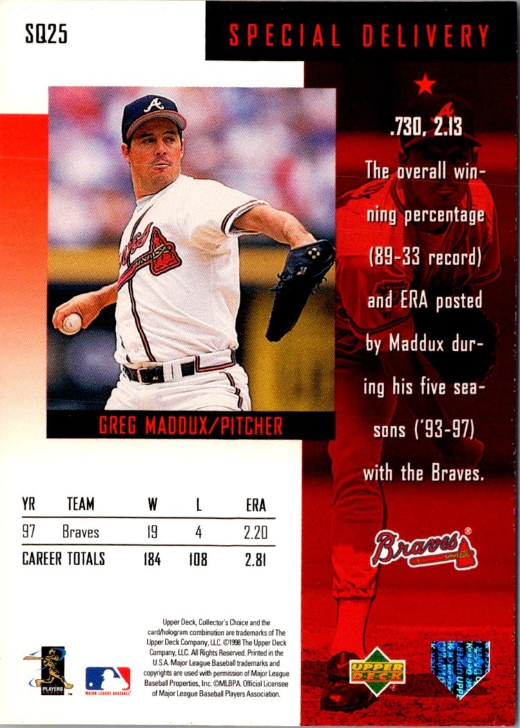 1998 Collector's Choice StarQuest Greg Maddux #SQ25 on Kronozio