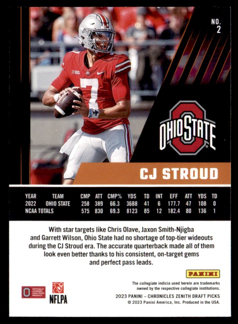2023 Panini Chronicles Draft Picks C.J. Stroud #2 card back image