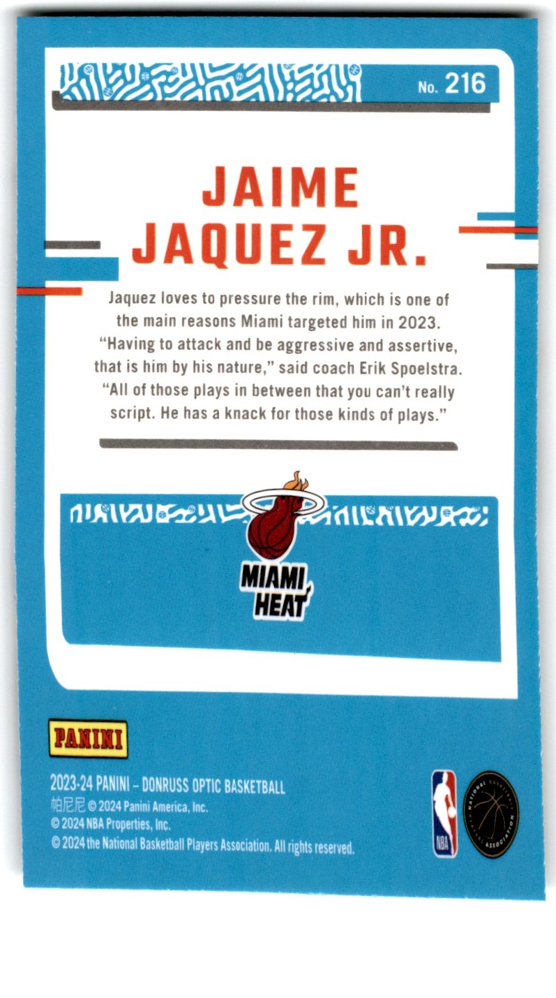 2023-24 Donruss Optic Jaime Jaquez JR #216 card back image