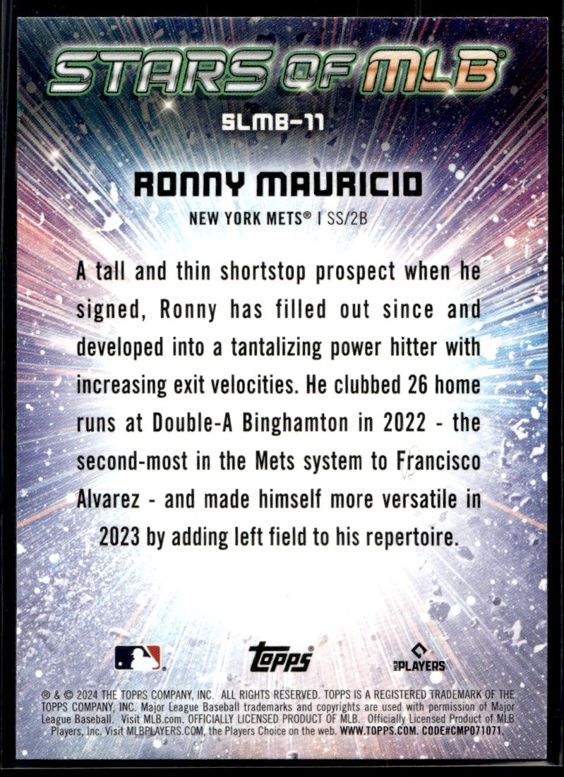 2024 Topps Series 1 Stars of MLB Ronny Mauricio #SLMB-11 card back image