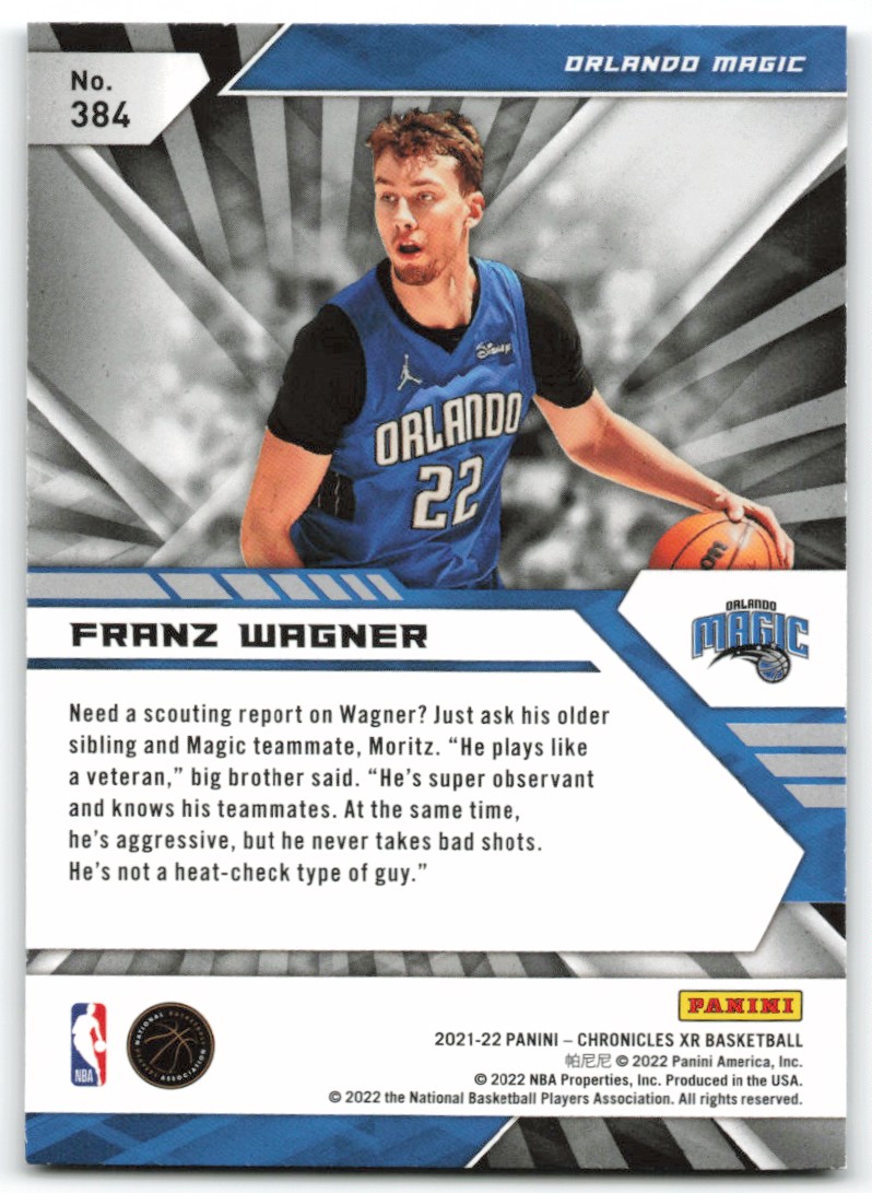 2021-22 Chronicles XR Franz Wagner #384 card back image