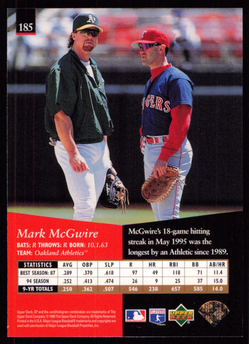 1995 SP Mark McGwire Oakland Athletics #185 | eBay