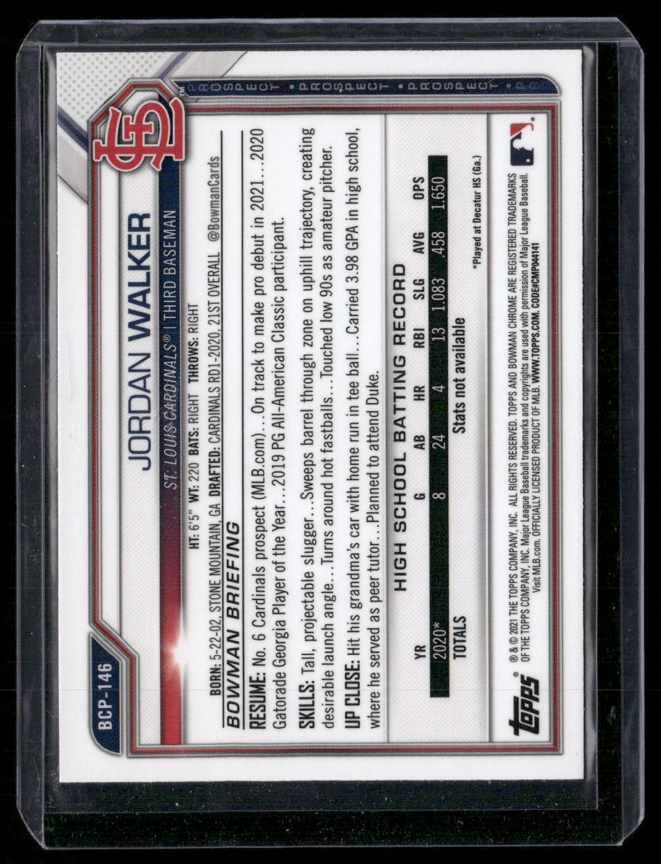 2021 Bowman Chrome Prospects Jordan Walker #BCP-146 card back image