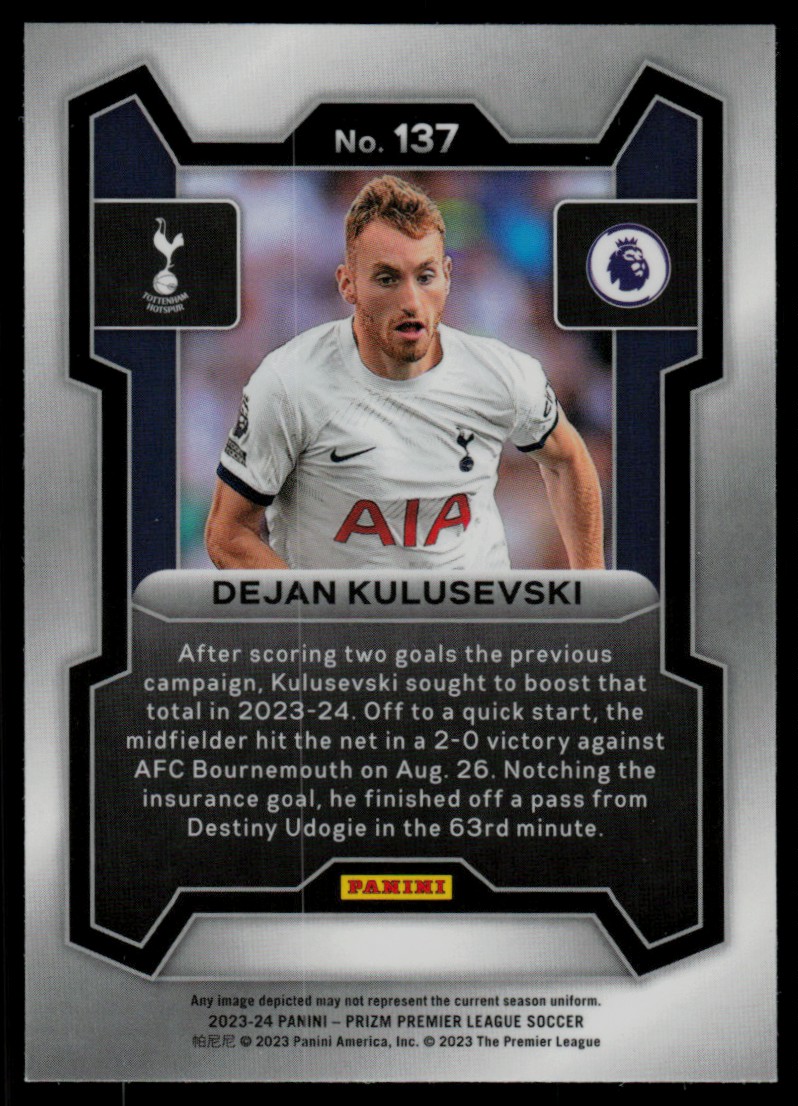 2023 Panini Prizm Premier League Dejan Kulusevski #137 card back image