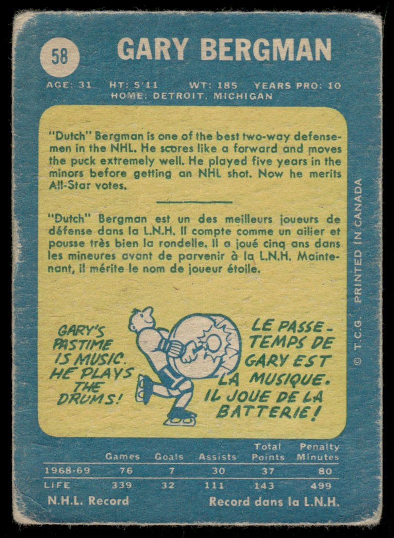 1969-70 O-Pee-Chee Hockey OPC Gary Bergman #58 card back image