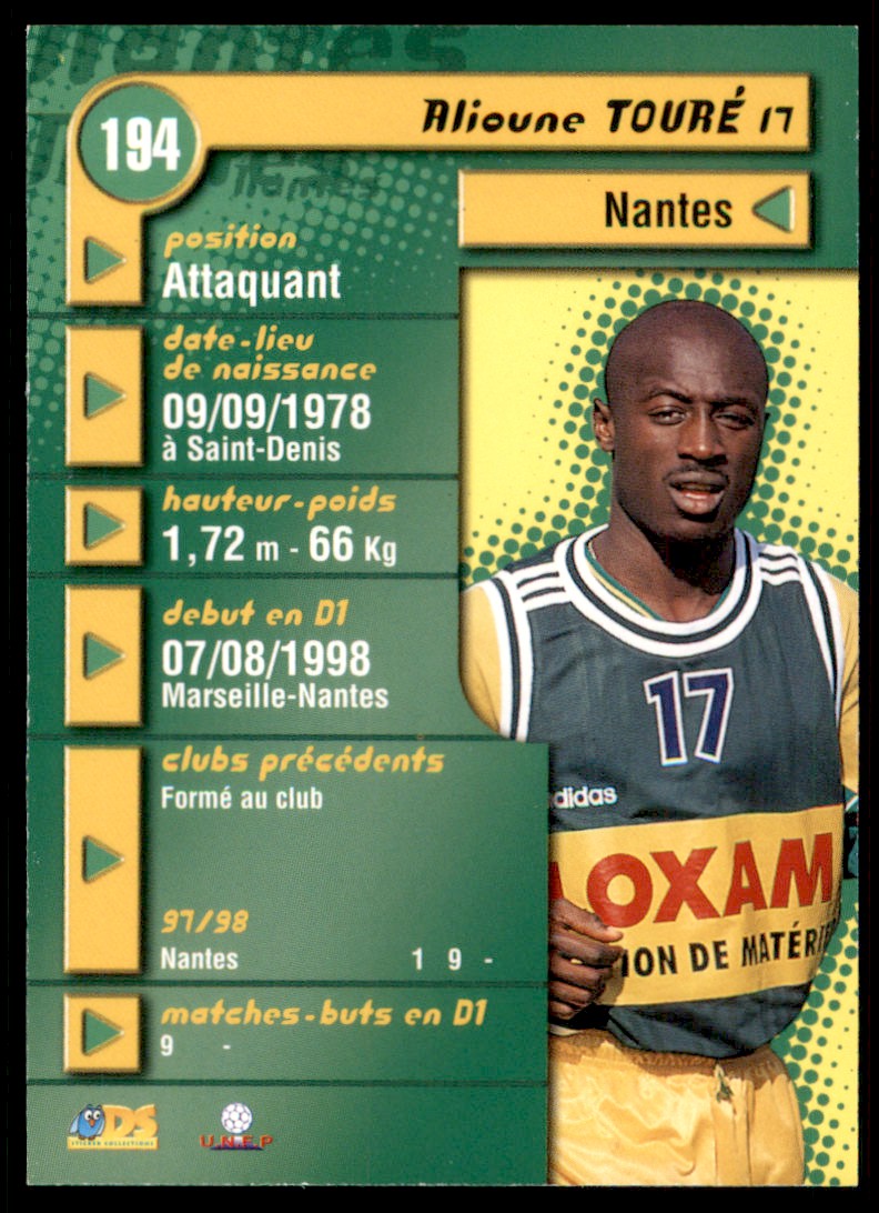 1998 DS France Alioune Toure #194 card back image