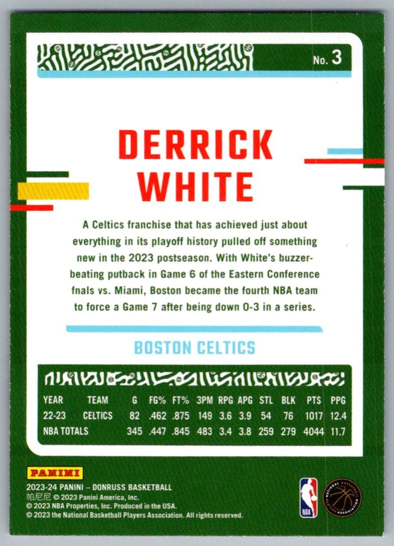 2023-24 Donruss Derrick White #3 card back image