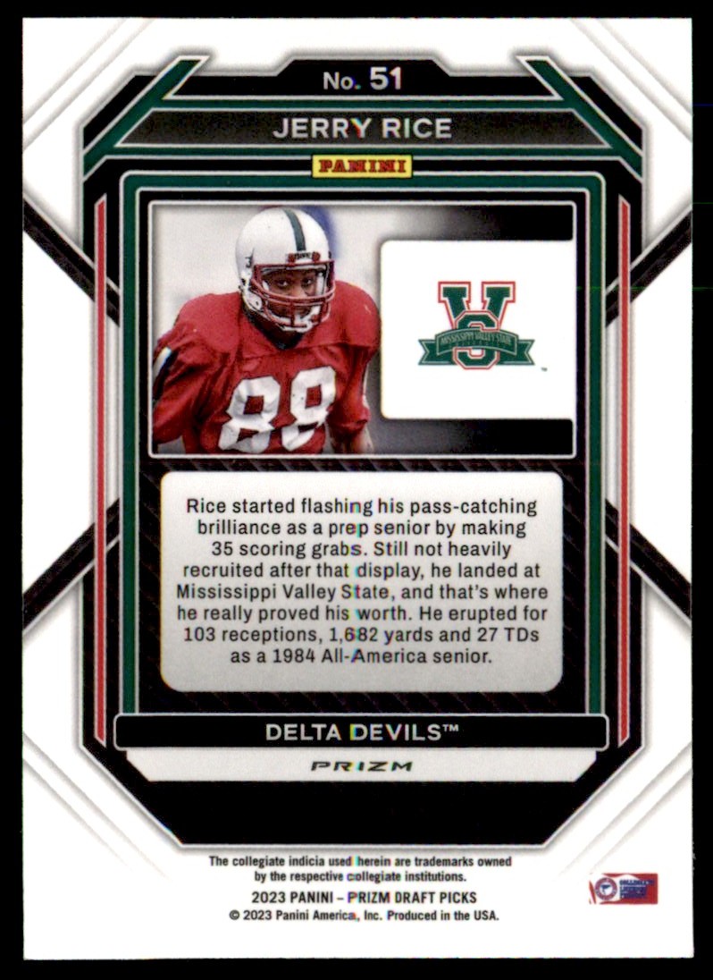 2023 Panini Prizm Draft Picks Red Jerry Rice #51 card back image