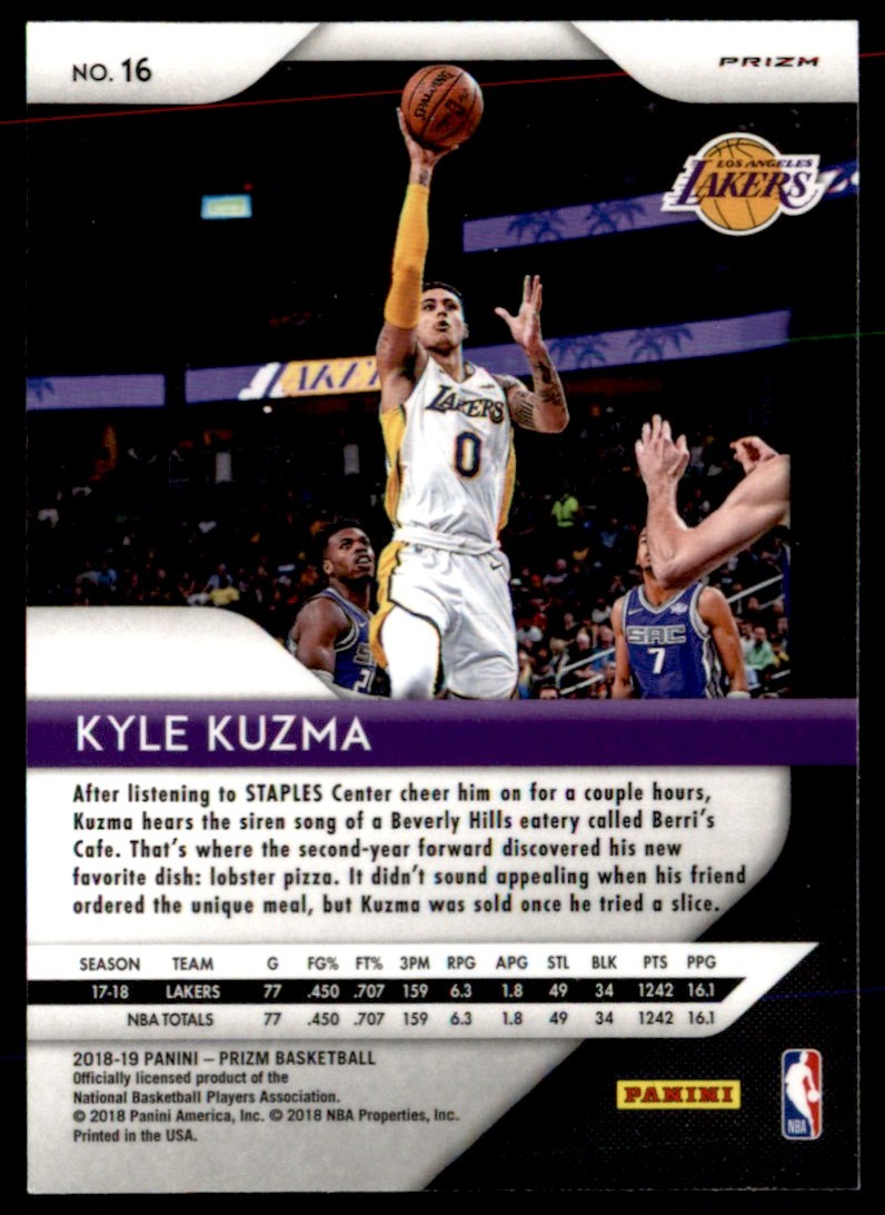 2018-19 Panini Prizm Kyle Kuzma #16 card back image