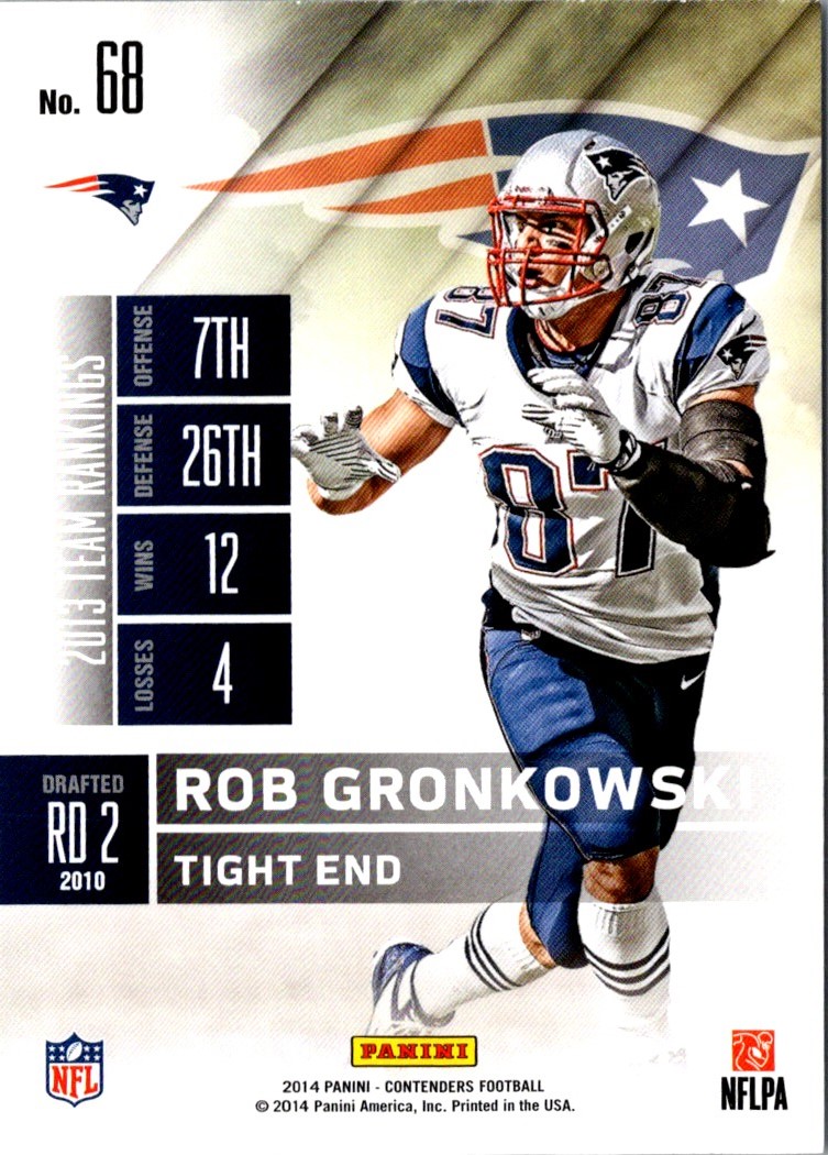2014 Panini Contenders Rob Gronkowski #68 card back image
