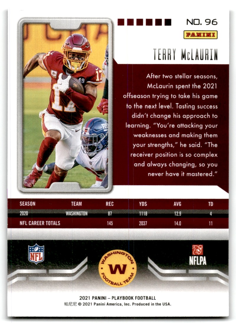 2021 Panini Terry McLaurin #96 card back image