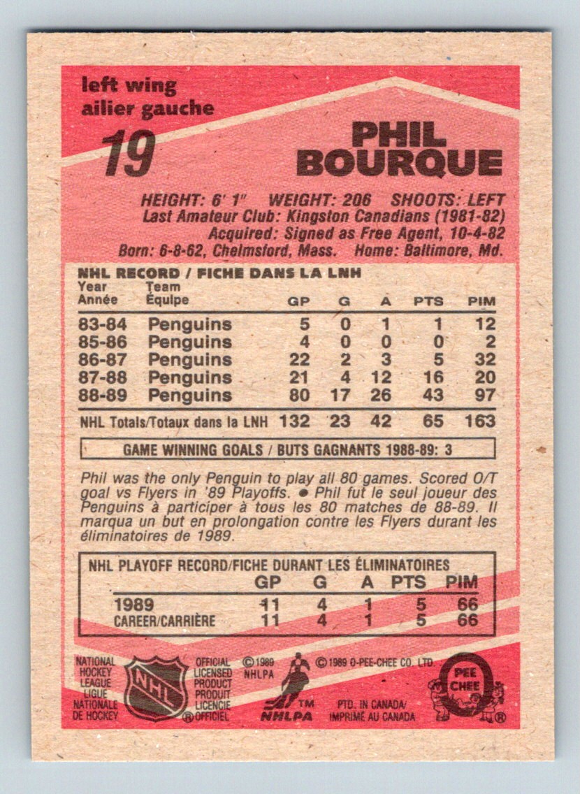 1989-90 O-Pee-Chee Phil Bourque #19 card back image