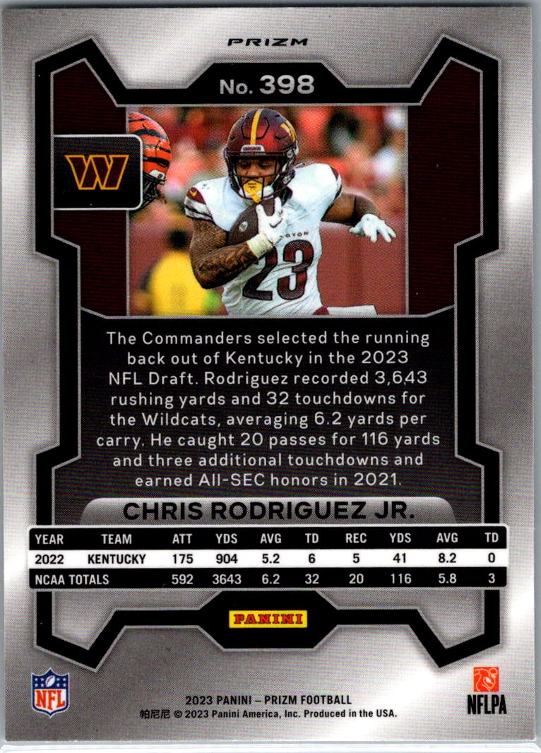 2023 Panini Prizm Green Wave Chris Rodriguez Jr. #398 card back image